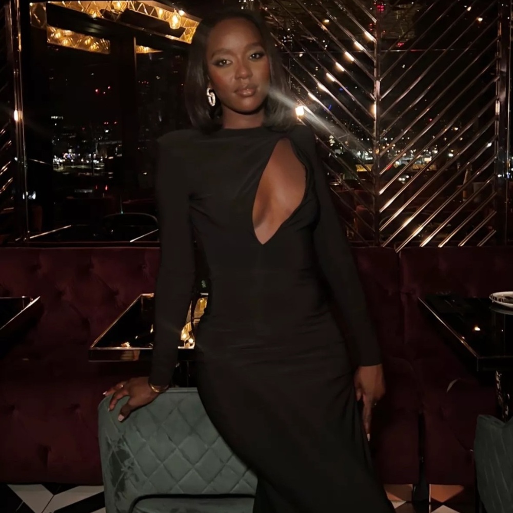 Black Cut Out Maxi Dress With Thigh Split, Women's Size 6